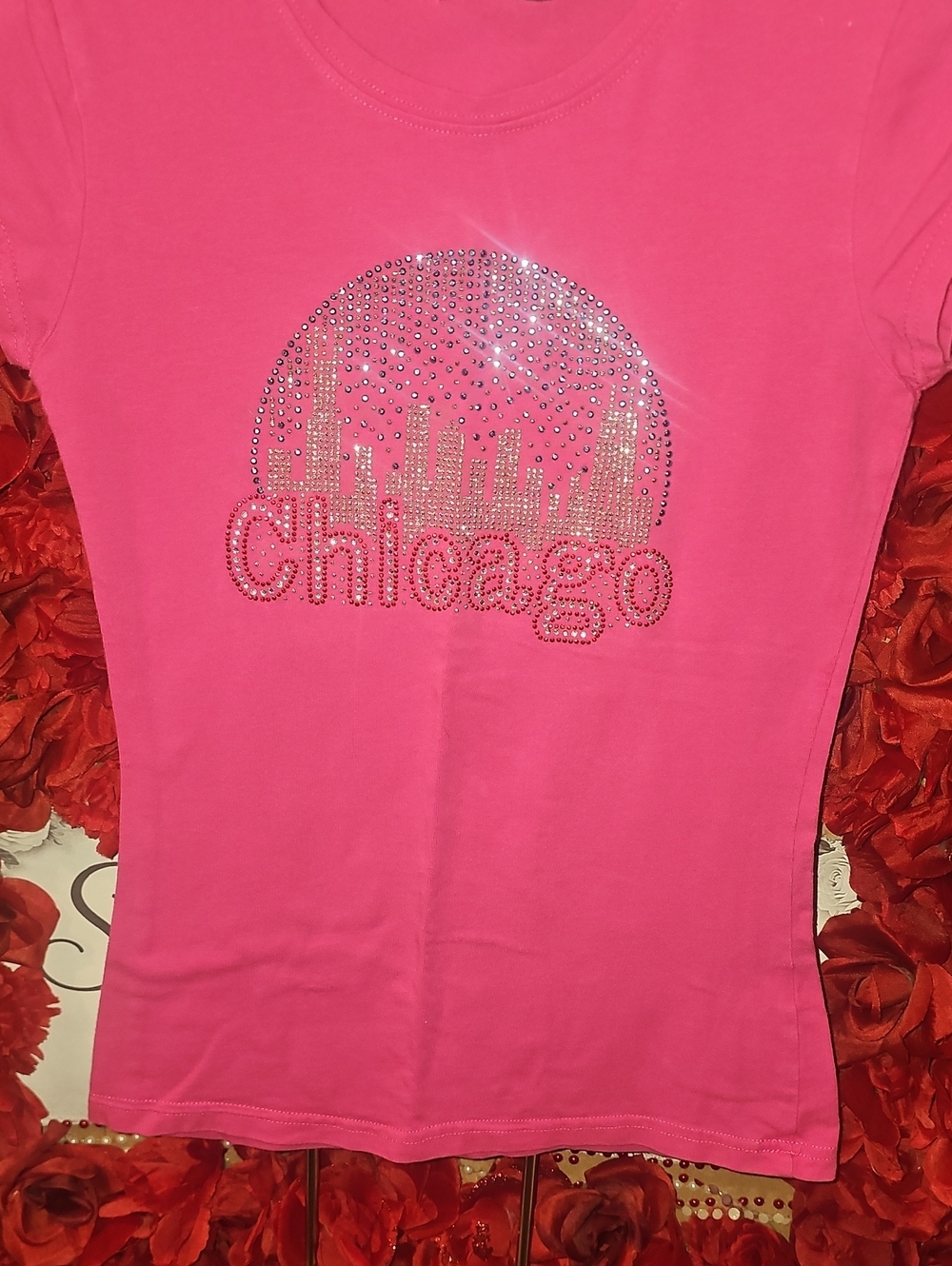 2B Hot Pink Chicago Rhinestone Kids Tee Size Small